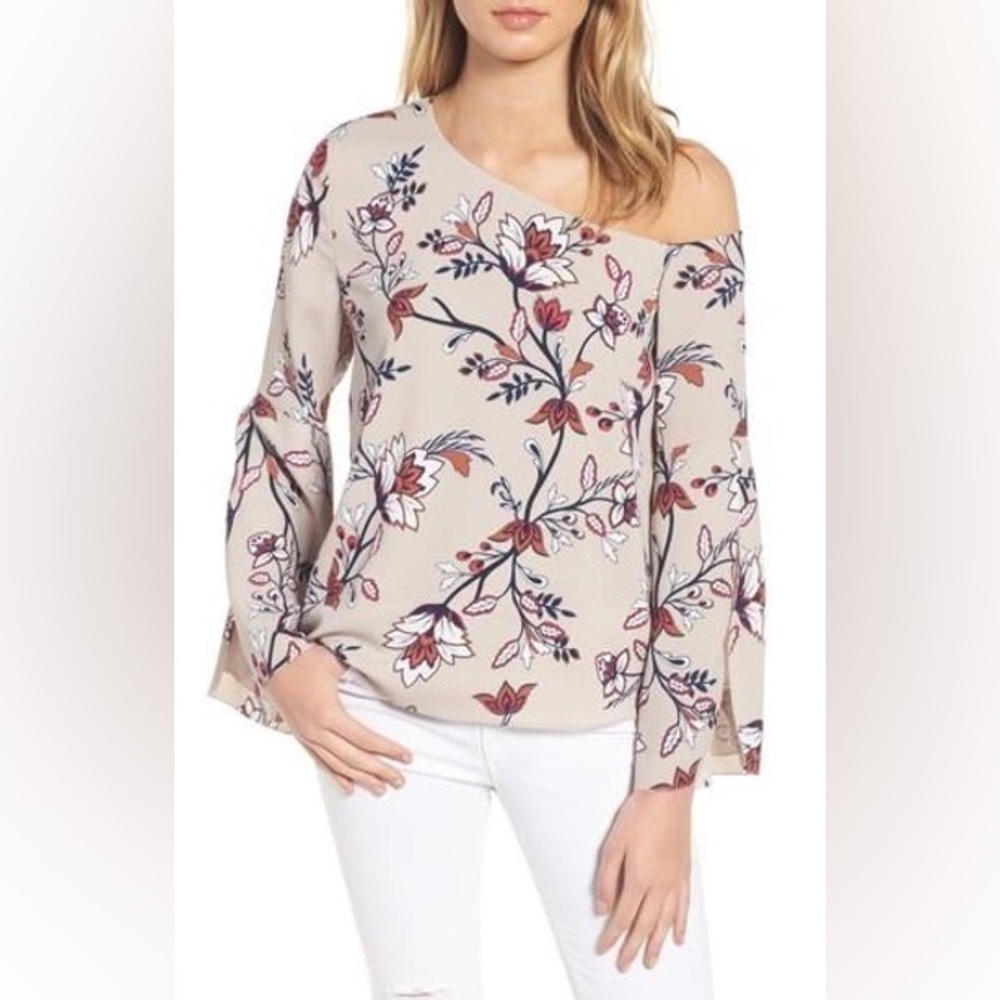NWT cooper & ella | Elin One-Shoulder Top‎ Sand Floral Print XS Flowy Relaxed